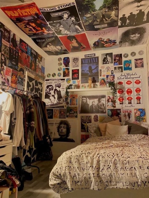 Bedroom wall with posters